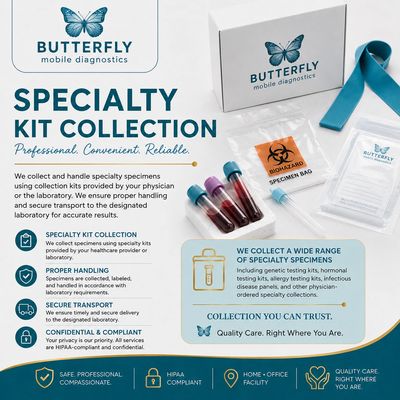 Butterfly mobile diagnostics specialty kit collection for safe specimen handling.