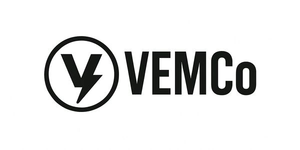 VEMCo logo with a stylized 'V' and lightning bolt inside a circle.