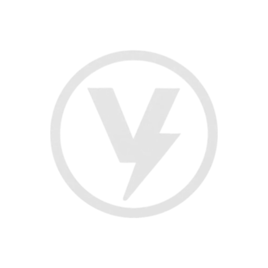 White lightning bolt inside a circle on black background.