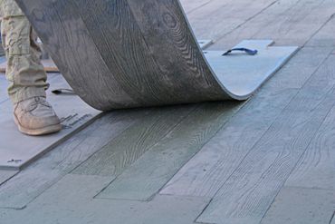 stamping concrete for a wood plank look