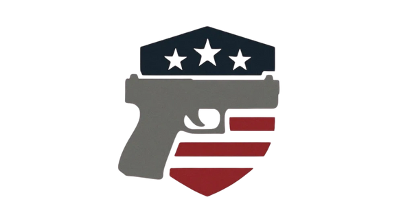 Logo featuring a handgun and patriotic shield with text Confidence in Arms.
