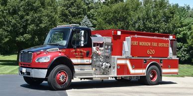 Red fire truck from Fort Morrow Fire District.