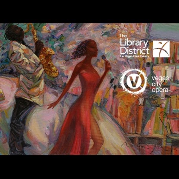 Colorful painting of Black musicians performing. Promotional image for Vegas City Opera concert.