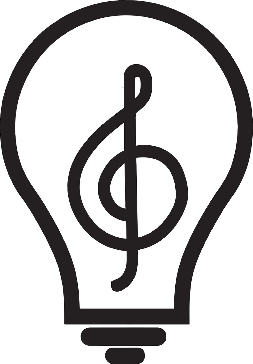 hand-drawn symbol of treble clef inside lightbulb