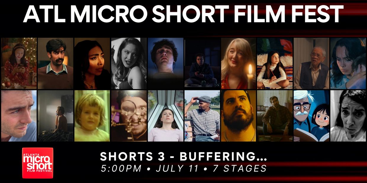 Poster for ATL Micro Short Film Fest showcasing diverse film stills and event details.