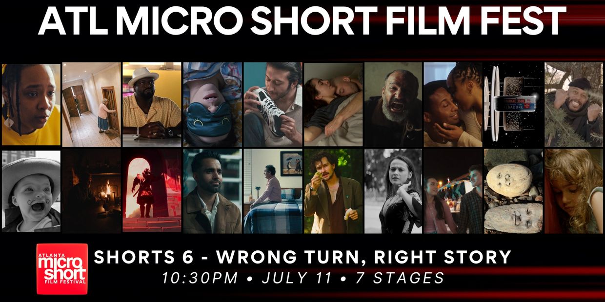 Collage of diverse film scenes promoting ATL Micro Short Film Fest Shorts 6 event.