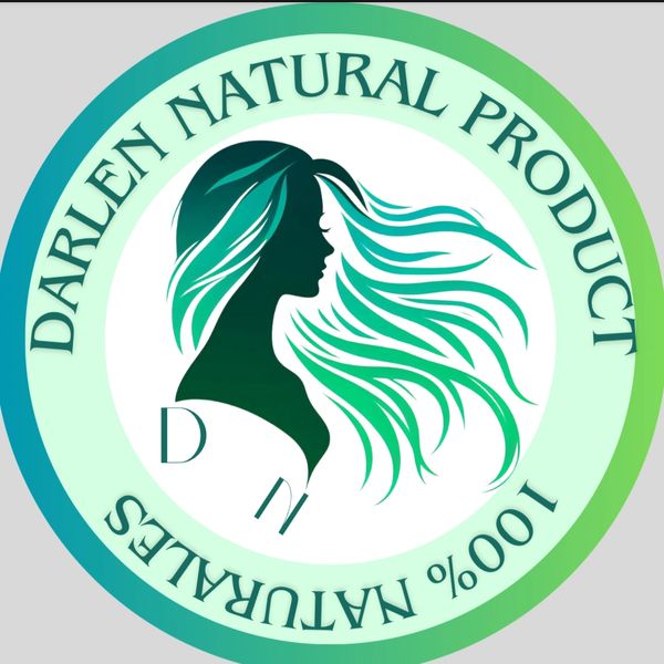 Logo of Darlen Natural Product with a woman silhouette and flowing hair in green.