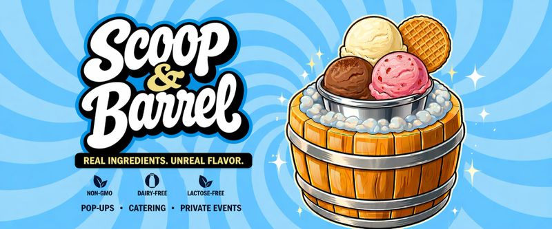 Scoop & Barrel artisan ice cream in Torrance CA – small batch ice cream with dairy-free, lactose-free, and non-GMO options for pop-ups, catering, and private events