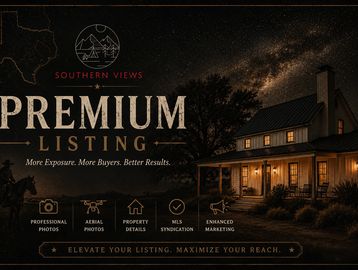 Premium real estate listing promotion with a cozy house under a starry night sky.