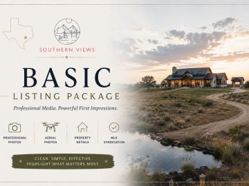 Real estate Basic Listing Package with professional media and aerial photos.