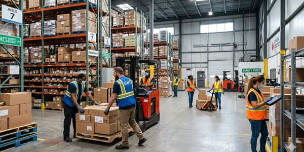 Warehouse workers managing inventory and logistics efficiently.