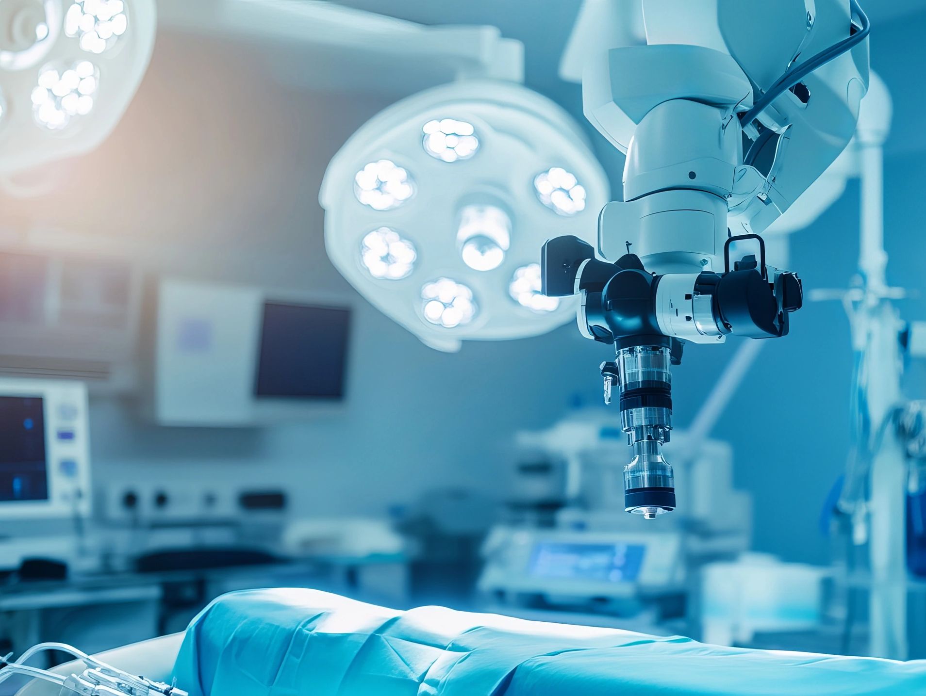 Surgical microscope in a modern operating room.