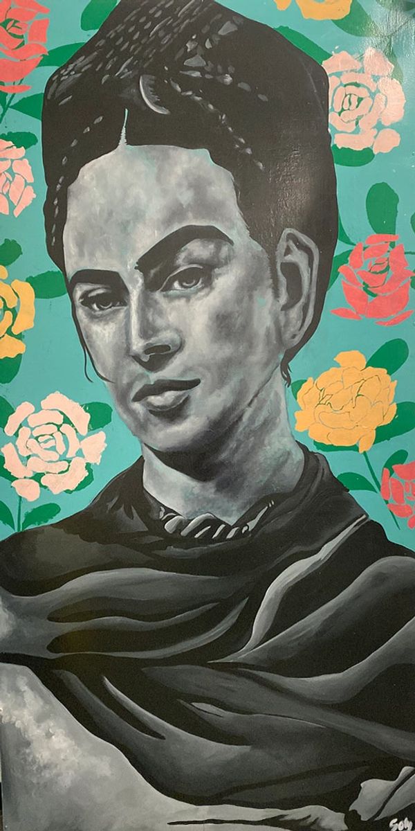 Frida
4FTX8FT
Exterior acrylic paint on metal panel
“Frida” is a 4FTX8FT acrylic painting that depic