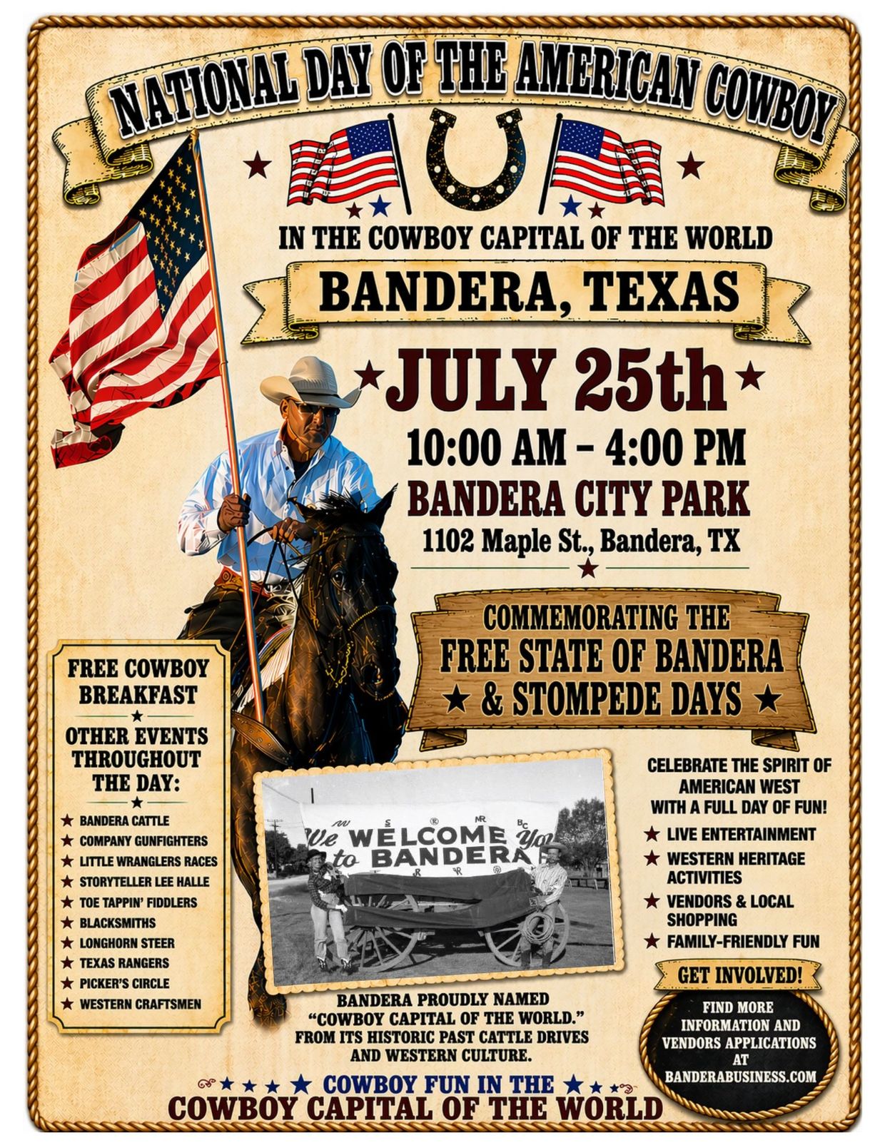 National Day of the American Cowboy event in Bandera, Texas on July 25th.