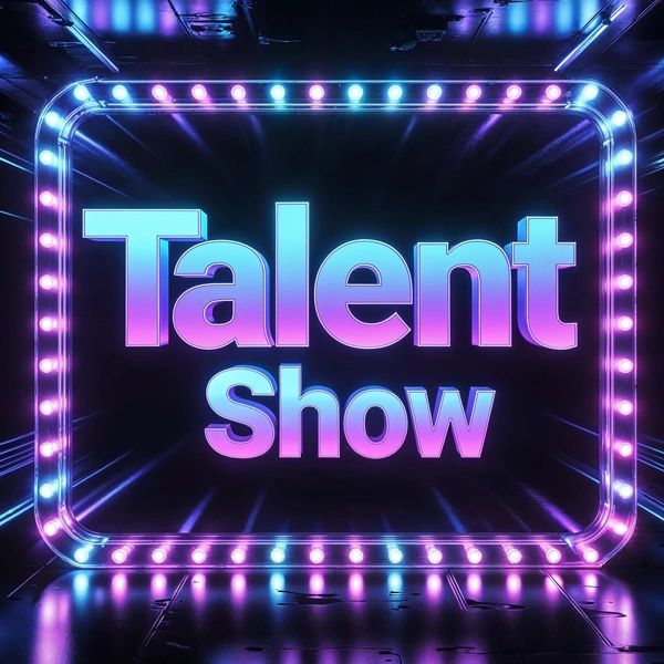 Neon-lit sign displaying 'Talent Show' in vibrant blue and purple colors.