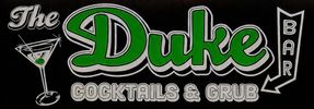 Logo for The Duke Bar featuring cocktails and food.