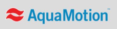 Logo of AquaMotion with a red wave icon and blue text.
