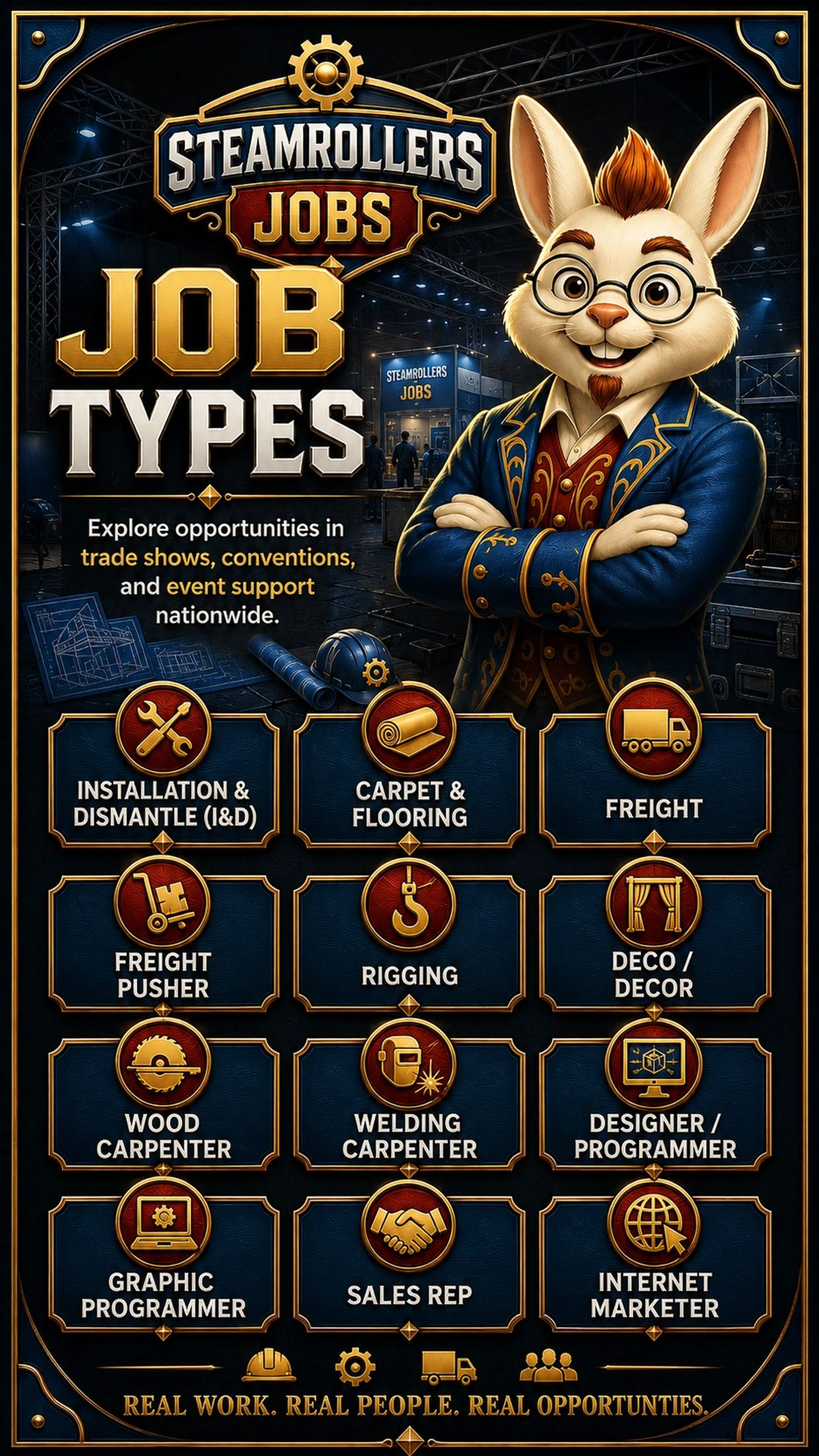 Steamrollers Jobs job types and opportunities in trade shows and events.