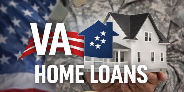 VA home loans advertisement with patriotic theme and house model.