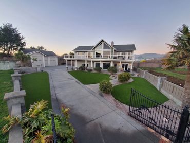 Artificial grass in a front yard.