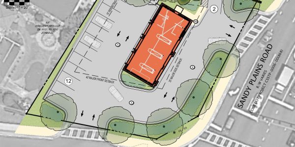 Site plan showing a parking area layout near Sandy Plains Road.