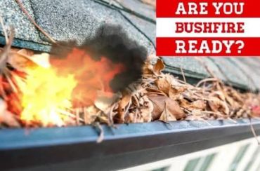 Close-up of a gutter fire with a bushfire readiness warning.
