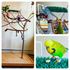 Budgies and their custom foraging play stand made by Birdie Buddy.