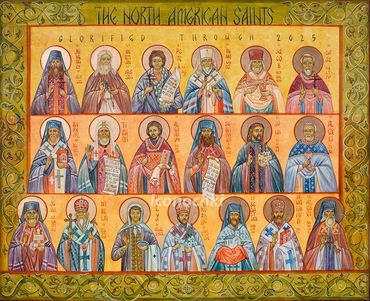 The North American Saints, Glorified through 2025. Egg Tempera. 22 x 38.  Christ The Savior OCA Pari