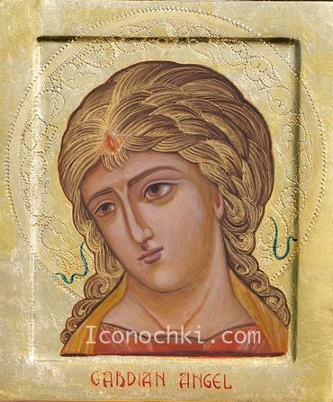 Angel with Gold Hair. Egg Tempera on Wood.  24K Gold with embossing. 8 1/2 x 10 inches.

$650