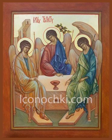 Holy Trinity. Egg Tempera. 24K Gold, background and halos. 16 x 20 inches.
