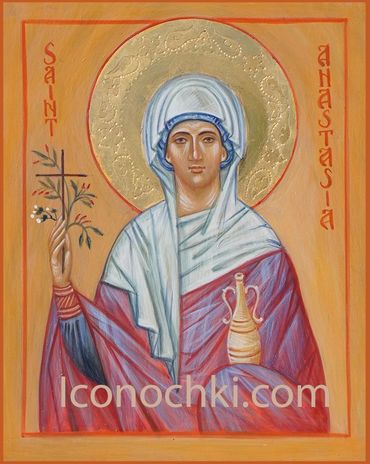 Saint  Anastasia the Deliverer from Poisons. Egg Tempera. 24K Gold. 7 1/2 x 9 1/2 inches.