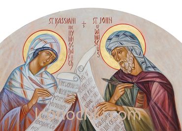 Saints Kassiani the Hymnographer & John of Damascus.  Egg tempera. 24K Gold. 36 x 24 inches.

Christ