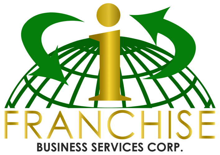 Golden 'i' with green arrows over a globe, captioned 'FRANCHISE BUSINESS SERVICES CORP.'