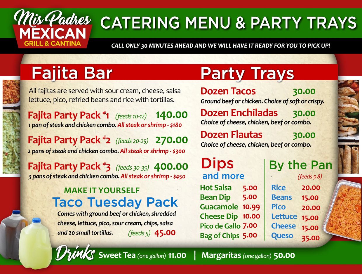 Trays To Go Menu — Pacos Mexican Restaurant