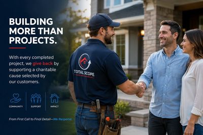 Contractor shaking hands with a couple, promoting community support through projects.