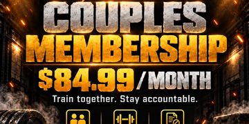 Advertisement for couples gym membership at $84.99/month.
