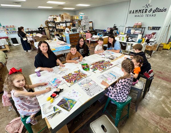 Halloween Workshop with kids at Hammer & Stain Waco - CRAYON COLORING!