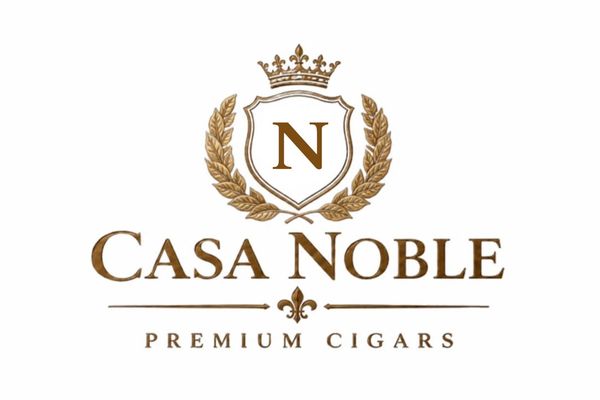 Elegant Casa Noble premium cigars logo with gold crest and crown.