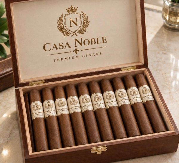 Box of Casa Noble premium cigars.