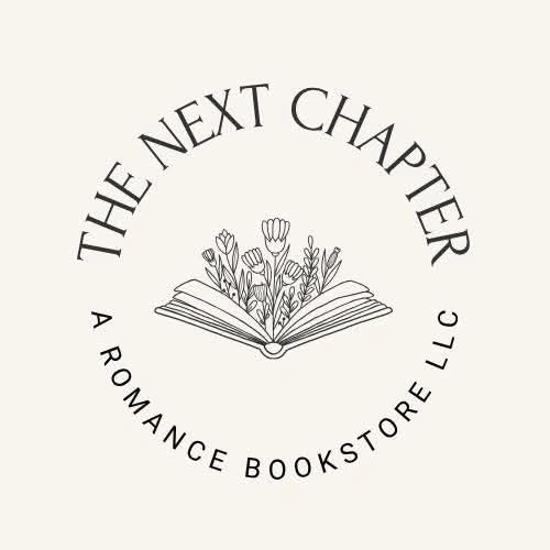 Logo of a romance bookstore featuring an open book with flowers.