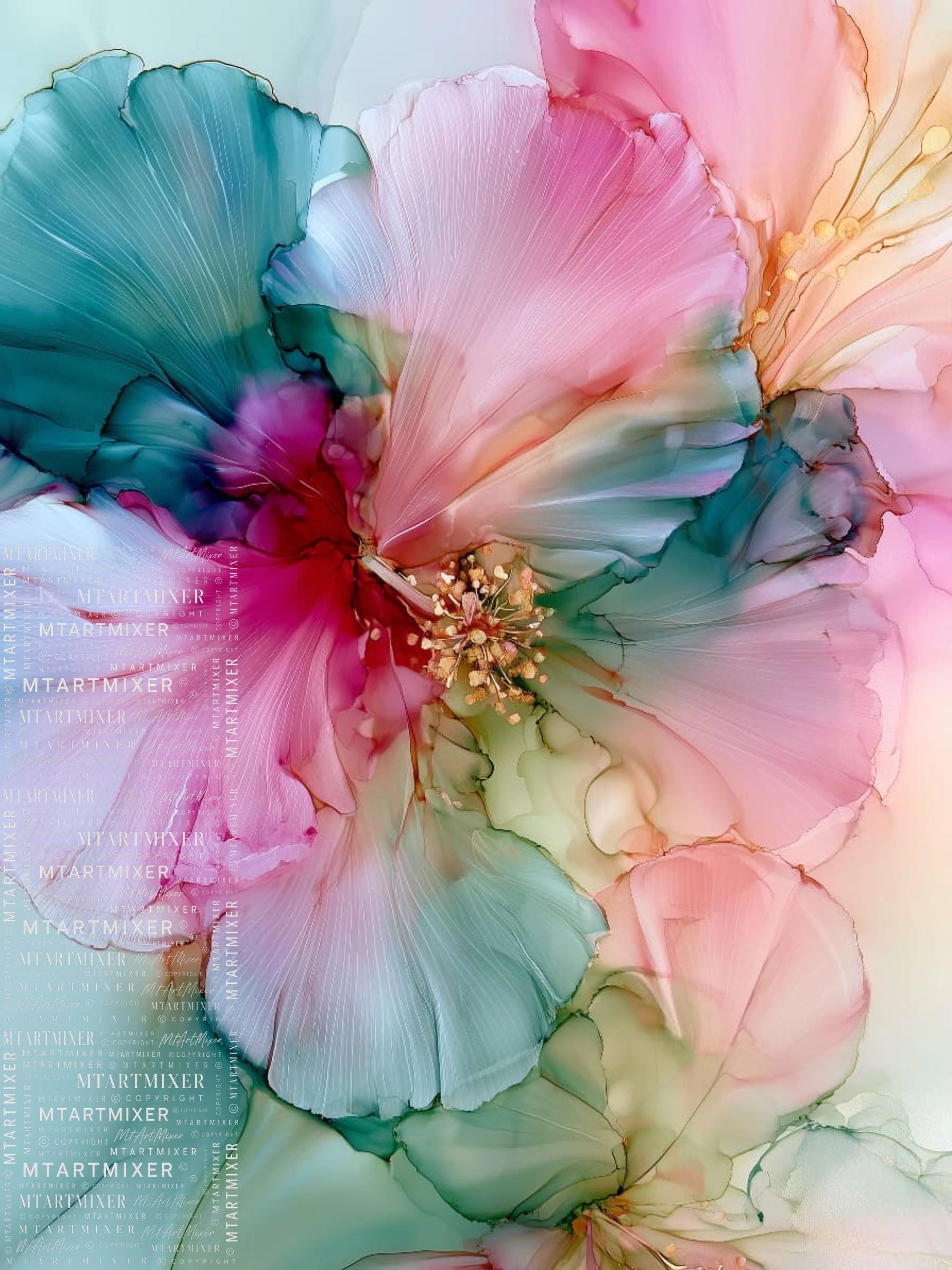 Abstract flower art in pastel colors