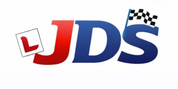 Logo with red J, blue DS, learner L plate and racing checkered flag.