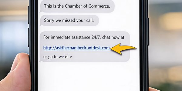 Text message from Chamber of Commerce with a help website link.
