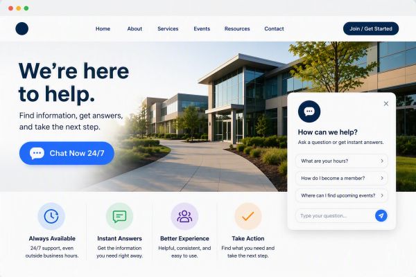 Customer support website homepage with chat support.