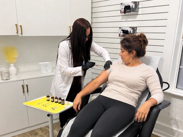 Healthcare provider administering a wellness injection to a patient for chronic pain and inflammator