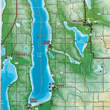 Torch Lake Fishing Map Pontoon Boat Rental And E Bikes