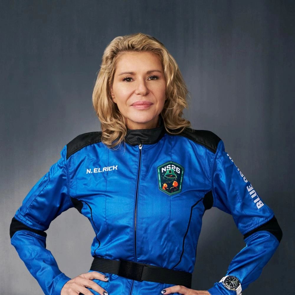 Nicolina Elrick in her Blue Origin NS-26 astronaut flight suit