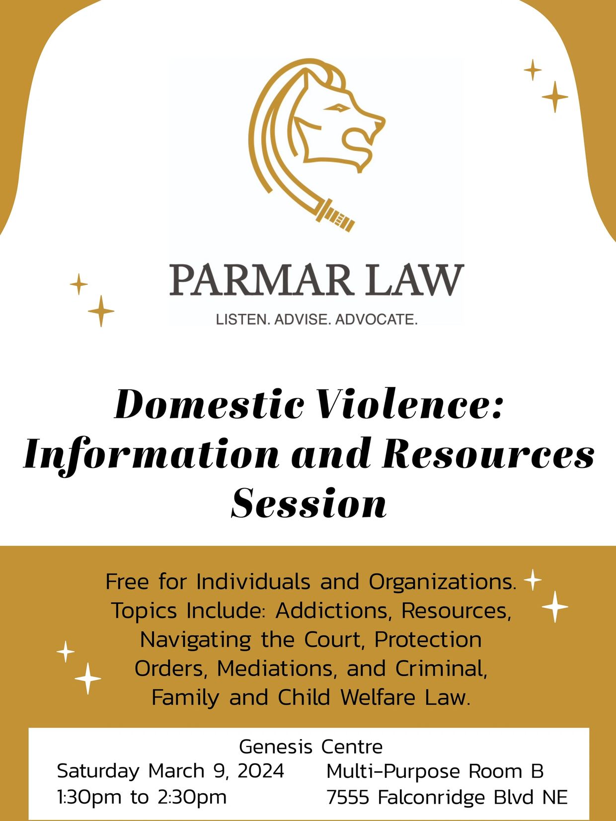 Domestic Violence: Information and Resources Session. Lawyer. Mediator. Alberta. British Columbia.