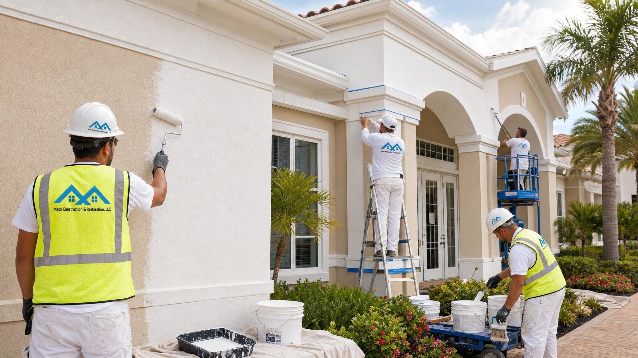 Mato exterior painting crew working at a community property