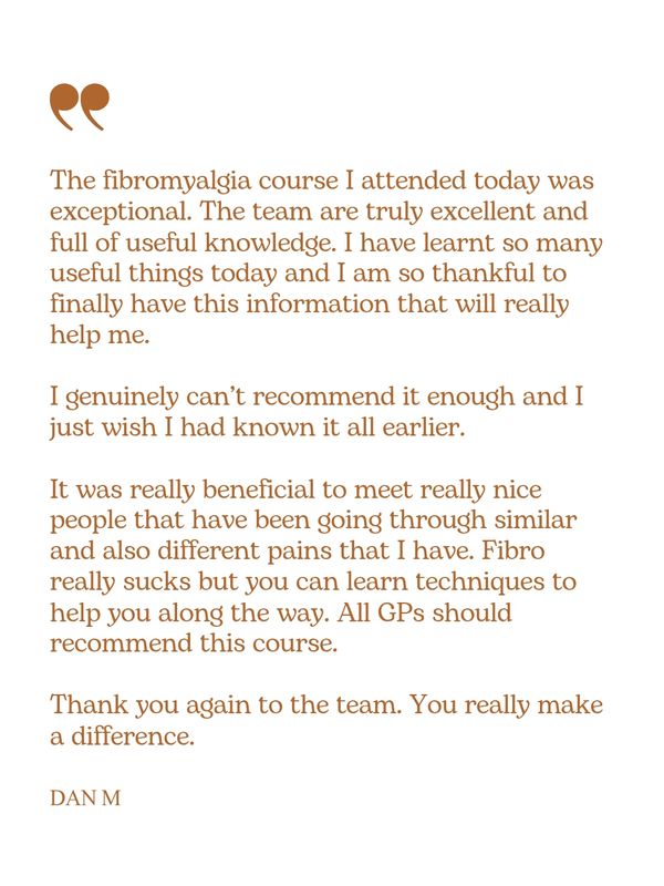 A positive testimonial about a fibromyalgia course and its helpful impact.